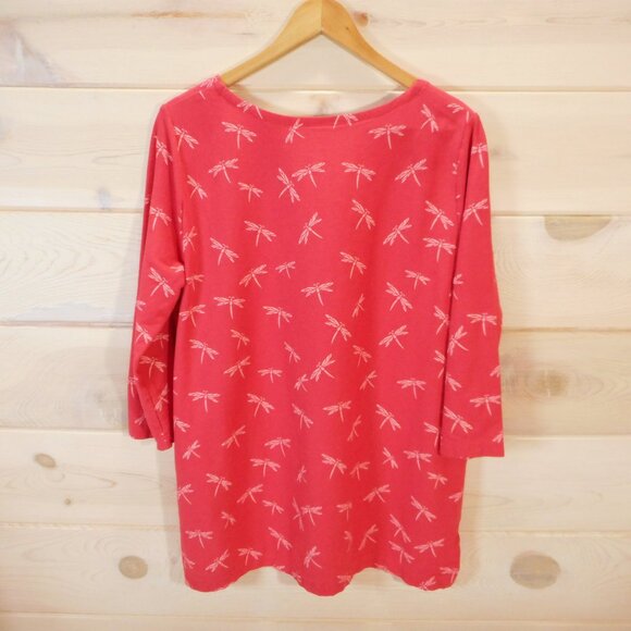 M Mac Vermont Country Store Women's size L Dragonfly Print Top Coral Red - Picture 3 of 10